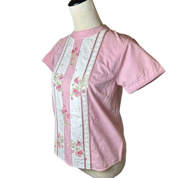 Somerset Bay Pink Embroidered Floral Blouse S | Lace Trim Girly Cottagecore Top - Picture 4 of 10